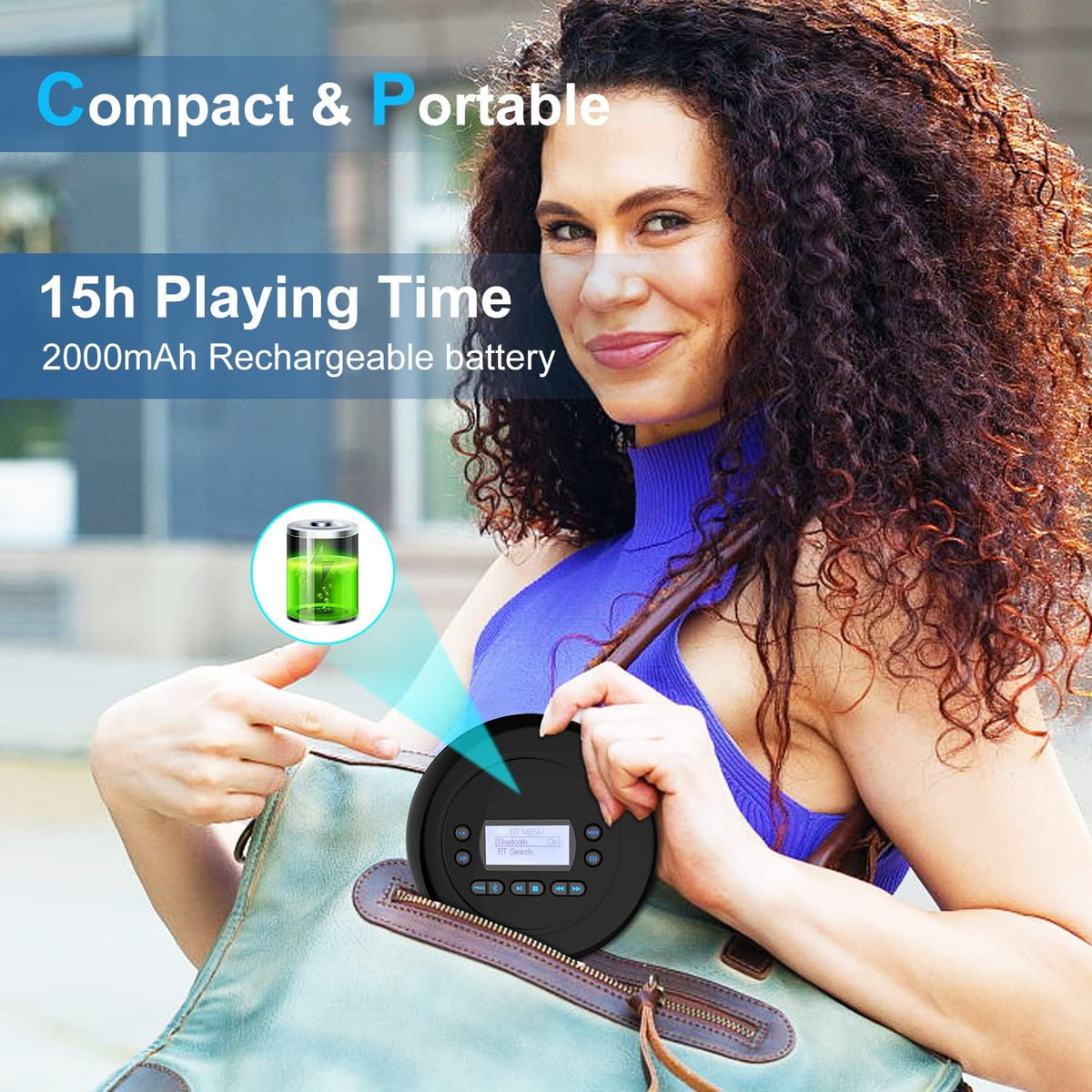 Pack of 2 Portable Bluetooth CD Player with Dual Headphone Jack T35048