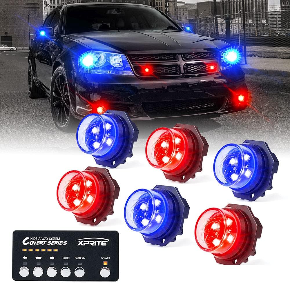White Amber LED Strobe Lights Kit, Surface Mount Flashing Hazard Warning Light - 8 PCS U74822