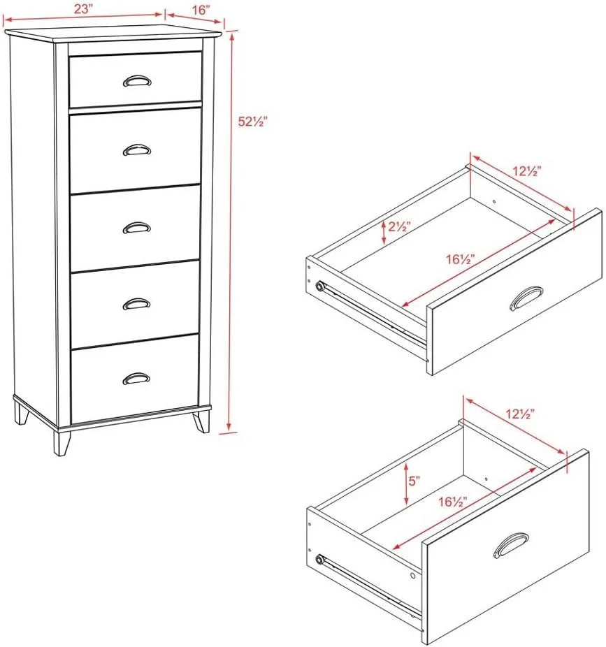 White 5-Drawer Wood Tall Dresser F851979
