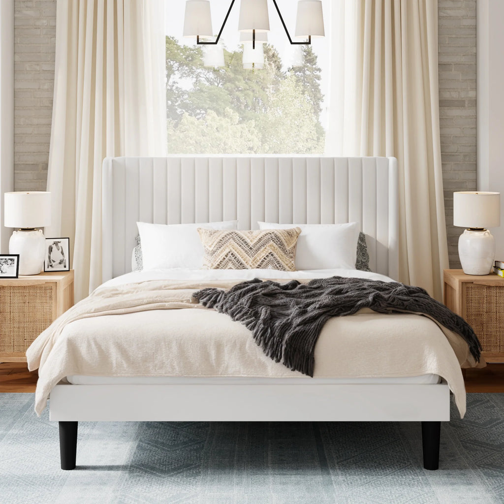 Queen Size Velvet Upholstered Platform Bed Frame P88077