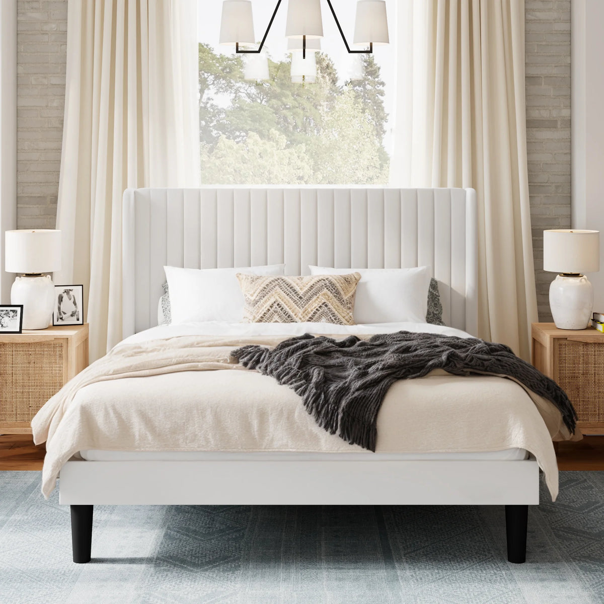 Queen Size Velvet Upholstered Platform Bed Frame P88077