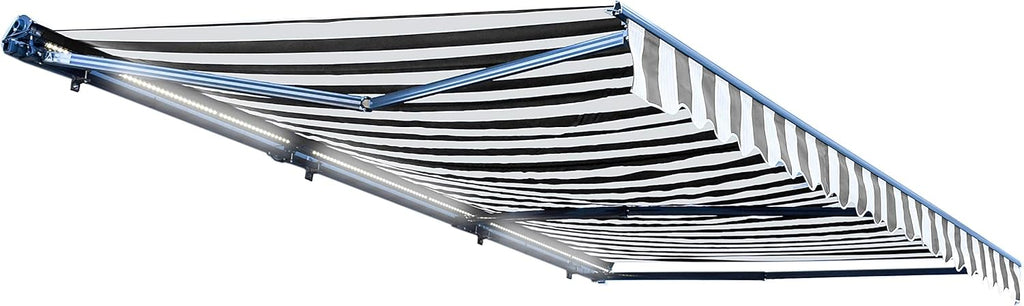Green and White Stripes Motorized Retractable Patio Awning Q8958