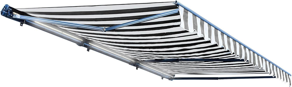Green and White Stripes Motorized Retractable Patio Awning Q8958