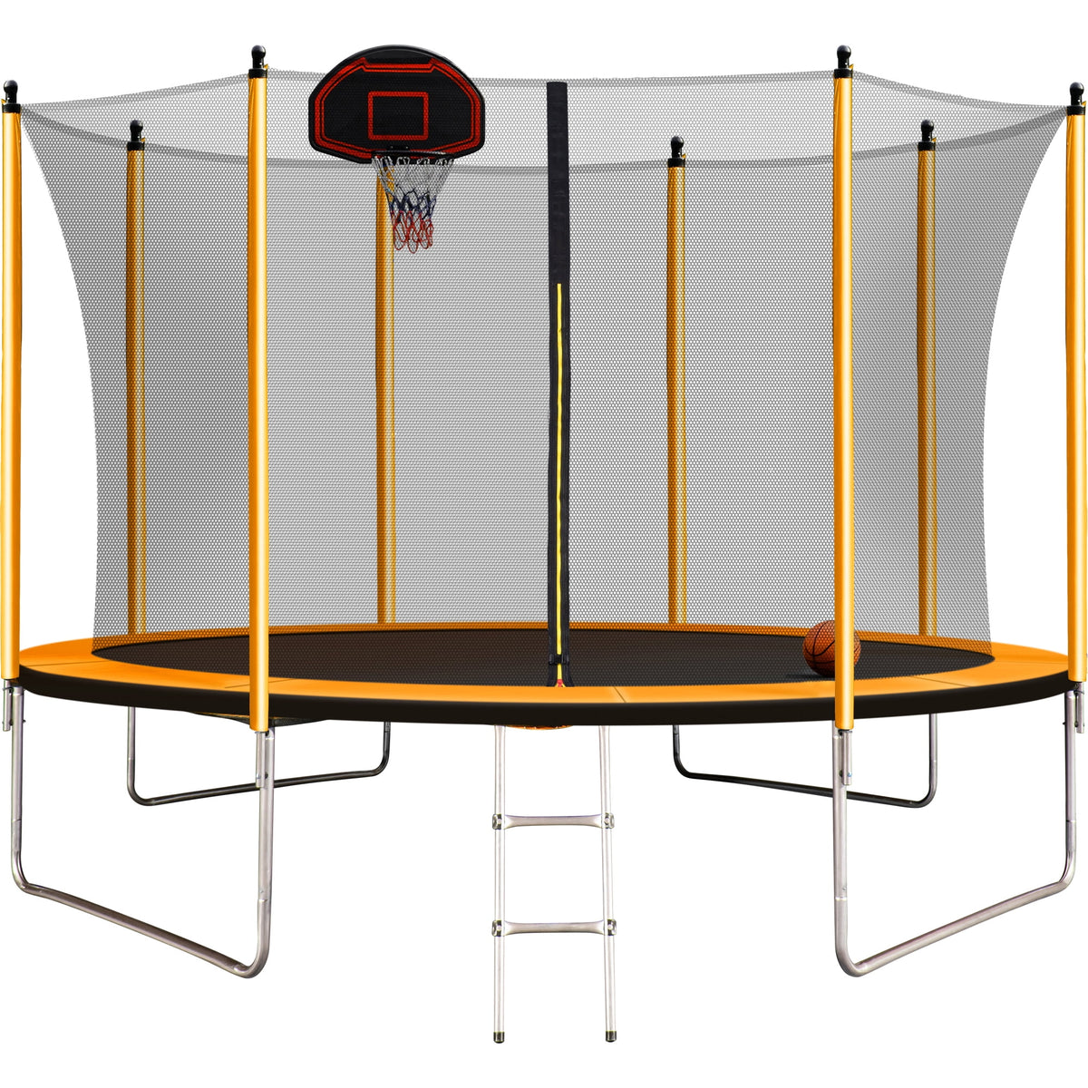 Orange Trampoline with Basketball Hoop and Ladder Q65566