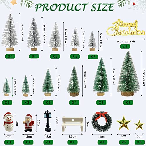 5pcs Miniature Christmas Trees with Snow and Wood Base D5881