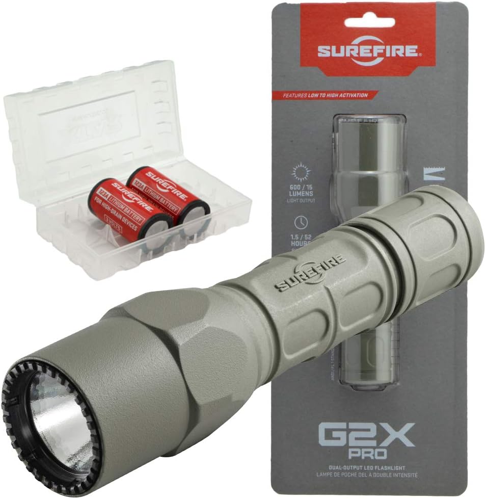SureFire G2X Tactical 600 Lumen Flashlight Bundle with 2x Extra CR123A and Battery Case D94668