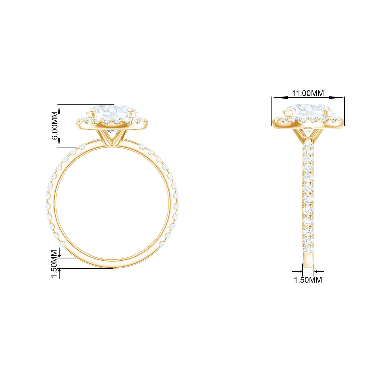 14K Yellow Gold Moissanite Halo Engagement Ring O4482