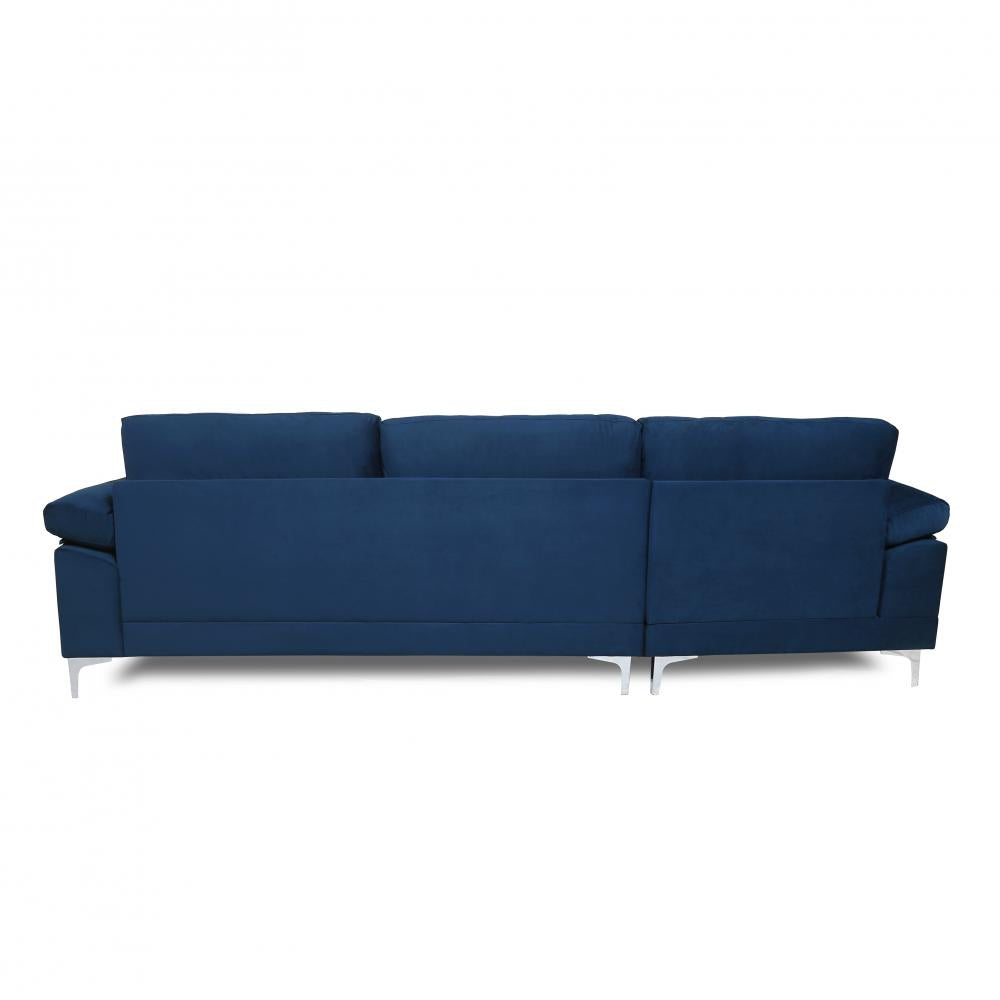 Blue Velvet L-Shaped Sectional Sofa with Metal Legs A555