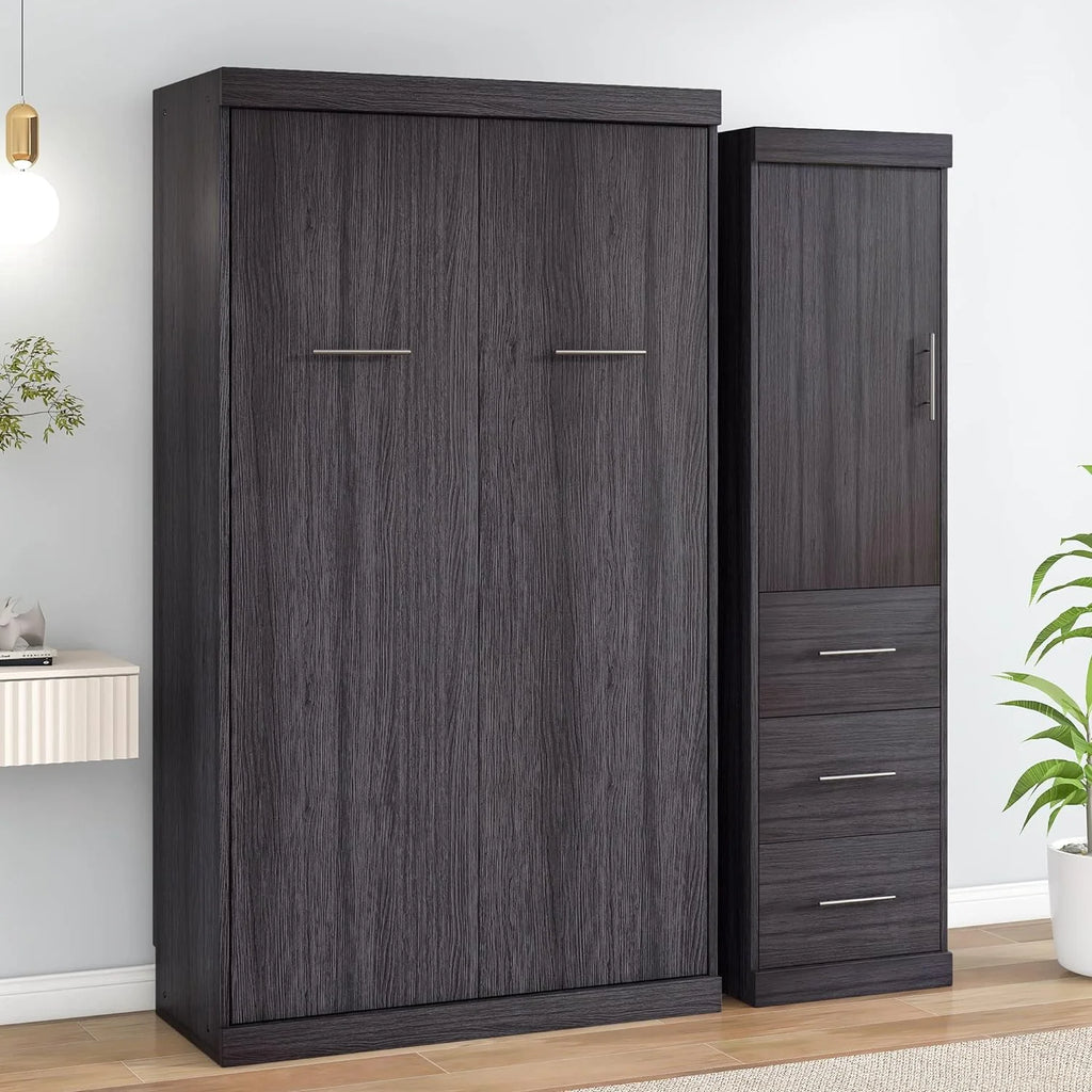 Gray Foldable Storage Bed with Wardrobe and Drawers B69359