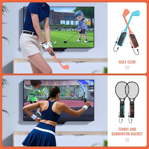 Switch Sports Games Accessories Bundle, 10 in 1 Family Party Pack with Tennis Rackets, Golf Clubs, Leg Straps & Joycon Grips O6768