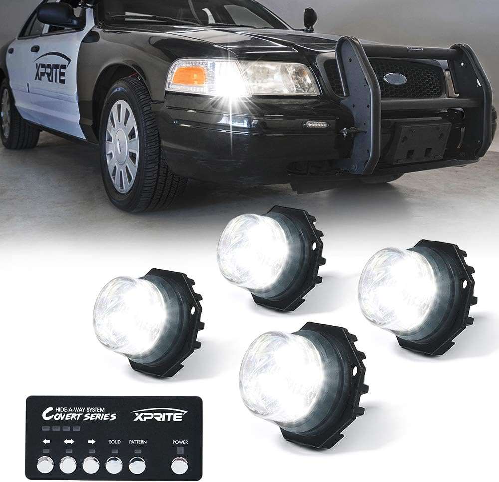 White Amber LED Strobe Lights Kit, Surface Mount Flashing Hazard Warning Light - 8 PCS U74822