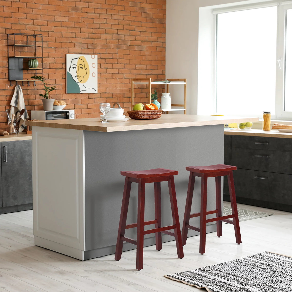 29 Inch Saddle Bar Stools Set of 2 Solid Wood Cherry V653