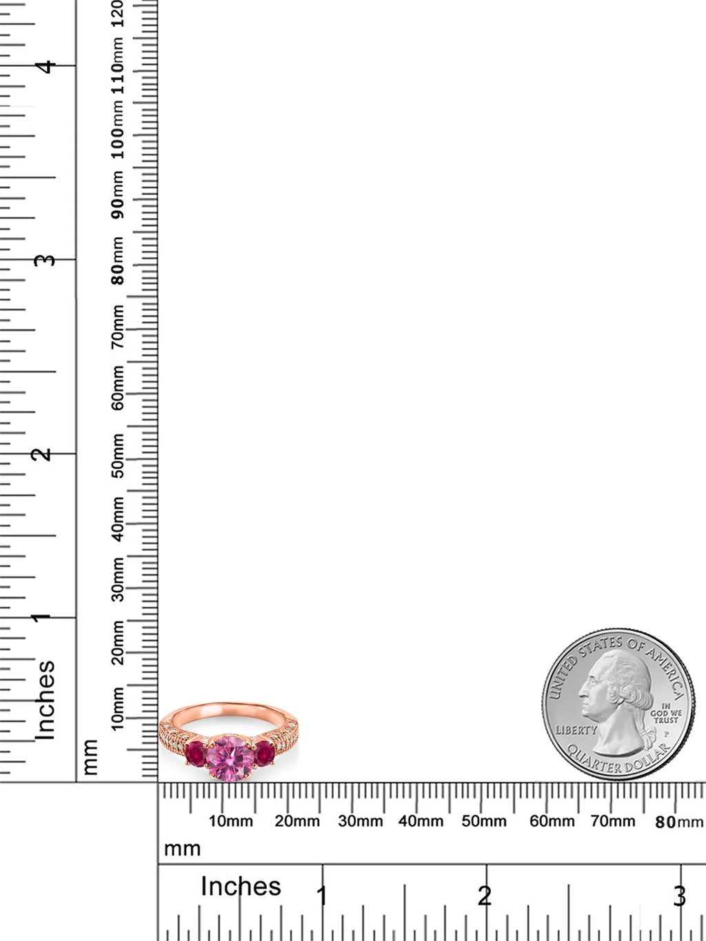 18K Rose Gold Plated Silver Pink Moissanite Red Created Ruby and White Moissanite Engagement Ring G356