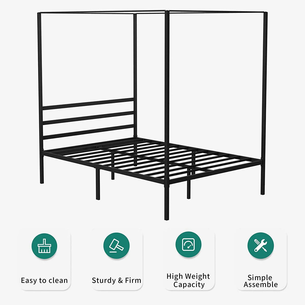 14 Inch Metal Canopy Bed Frame Black Full Size B28768
