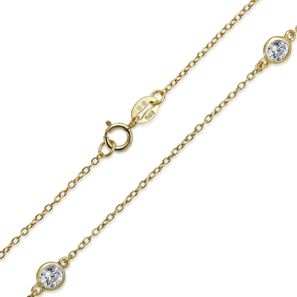 Gold Plated Sterling CZ Chain Layer Necklace M851