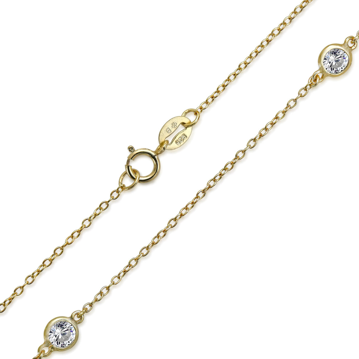 Gold Plated Sterling CZ Chain Layer Necklace M851