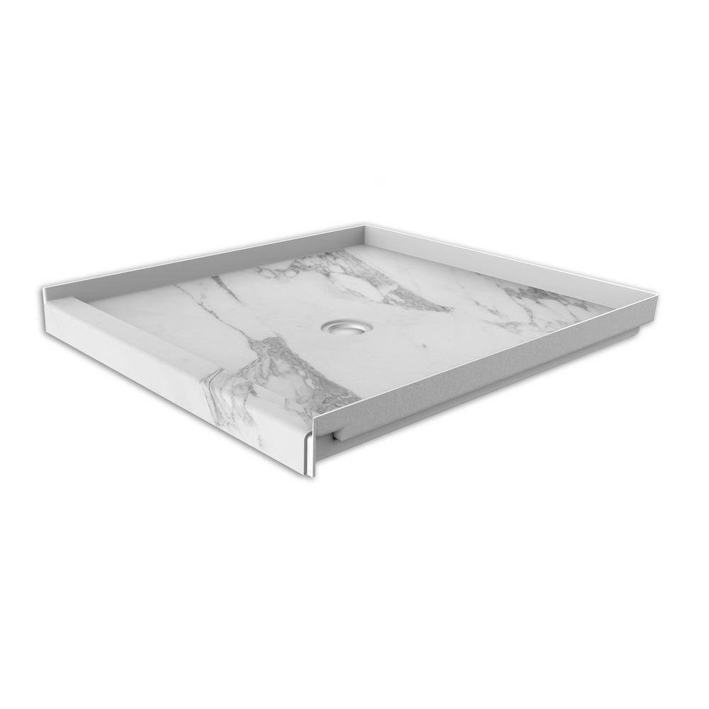 Calacatta White 36-in W x 36-in L Fiberglass/Plastic Composite Shower Base with Center Drain Z1429