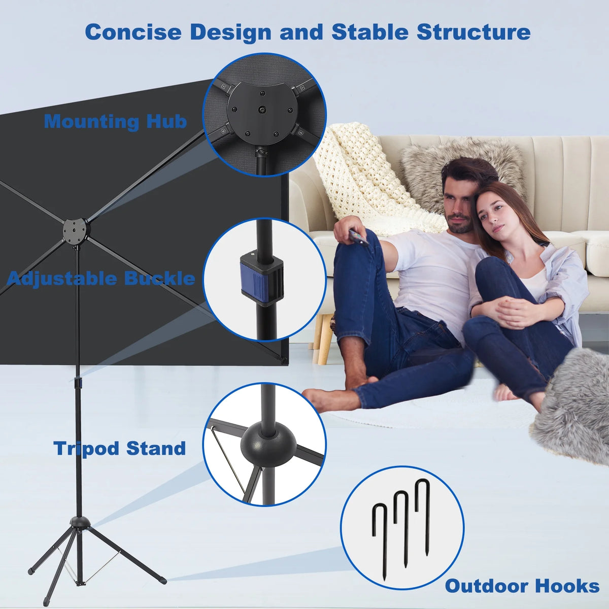 Portable Projector Screen with Stand, 80 Inch 16:9 Tripod Projection Screen I915