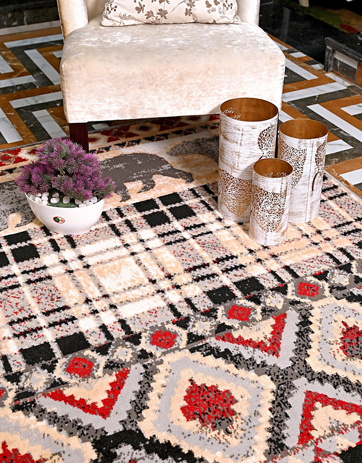 Multicolor Bear Geometric Print Rug F7189