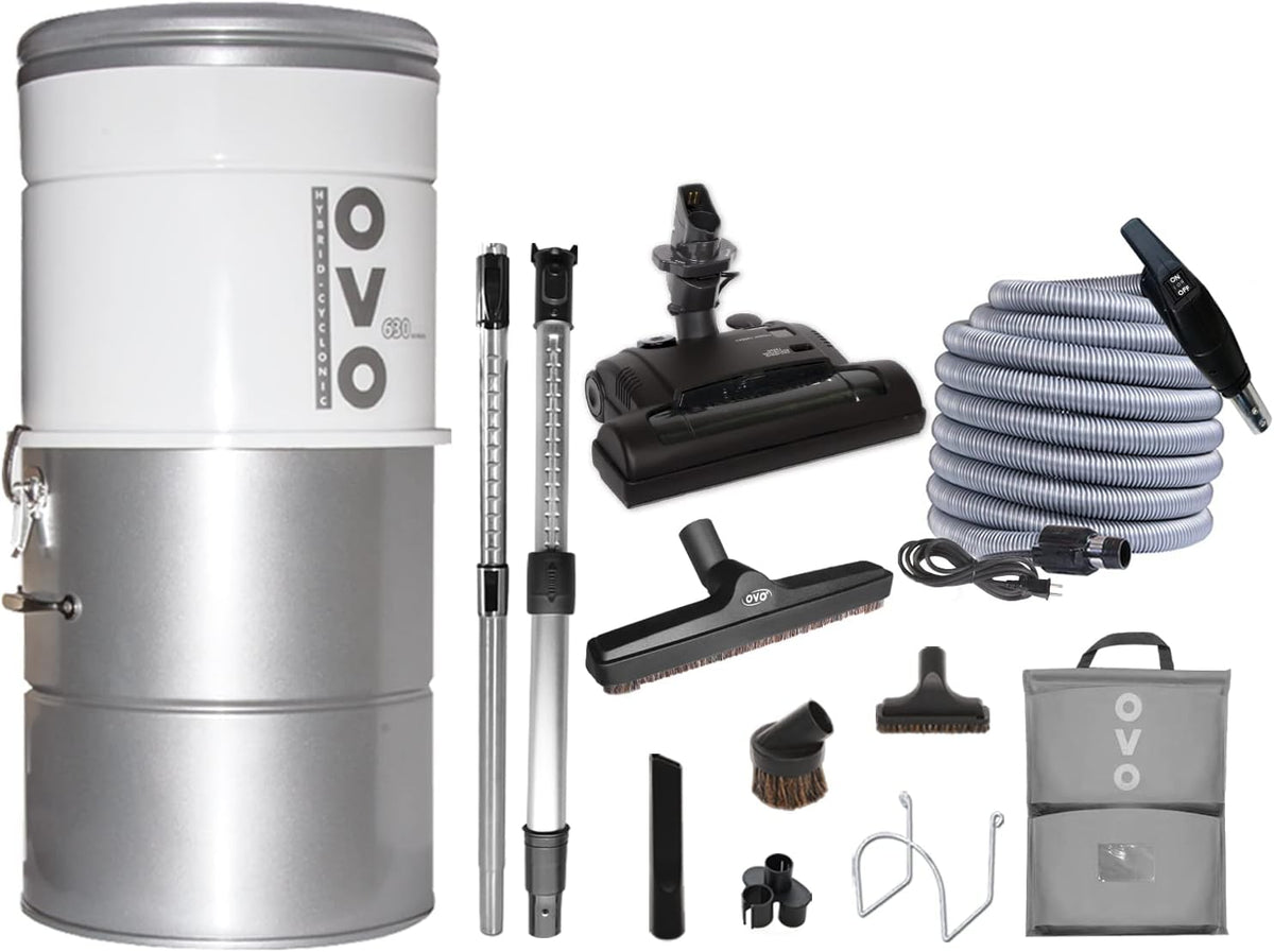 35ft Central Vacuum System, 25L or 6.6 Gal, 630 Air Watts, Silver and Black U2605
