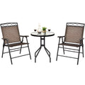 3 PCS Bistro Patio Dining Set with 2 Folding Chairs & Glass Table E97693