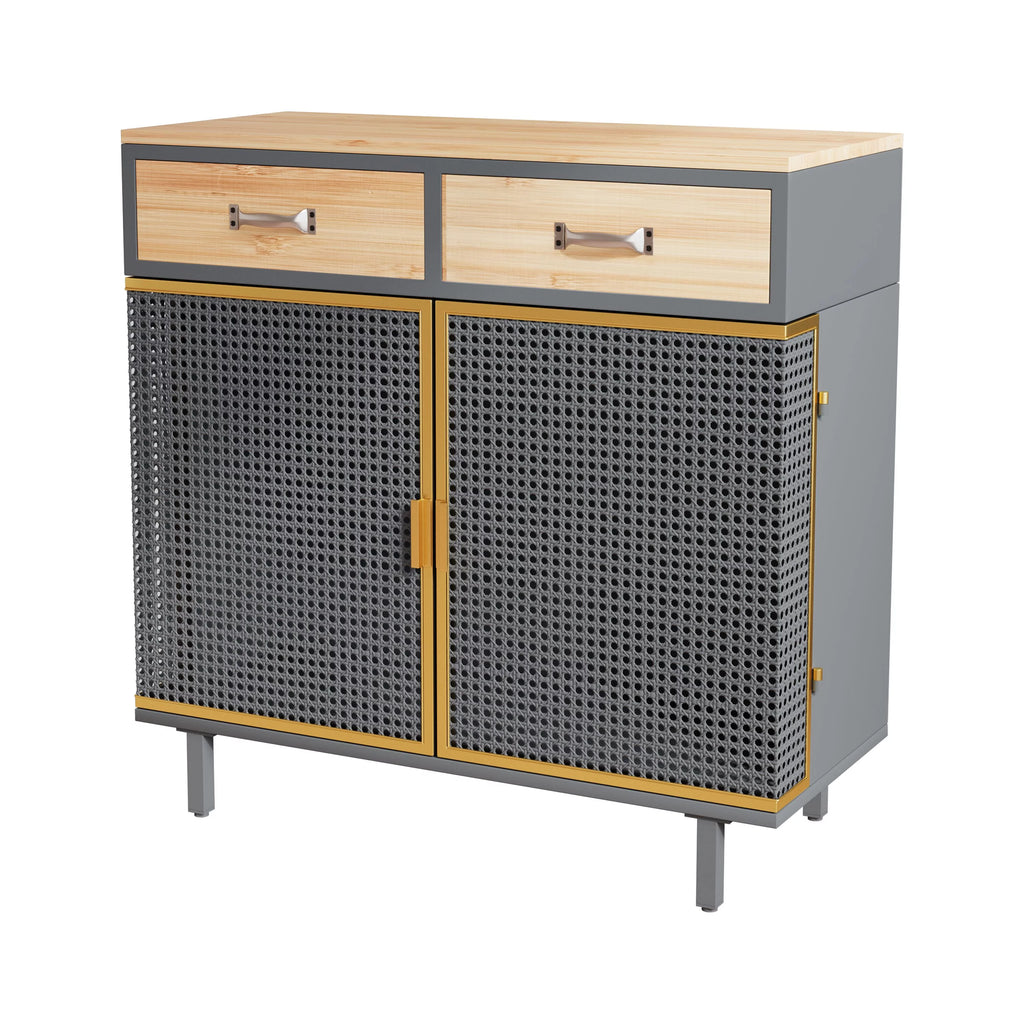 31.5'' Wide 2 Drawer Iron Carbonized Bamboo Sideboard V59545