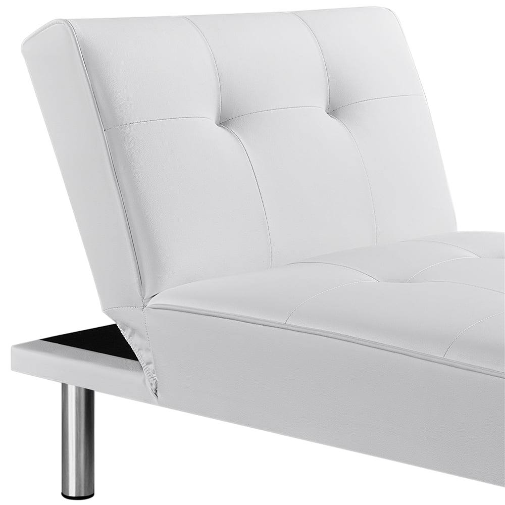 White Faux Leather Convertible Futon Chaise Lounge V628