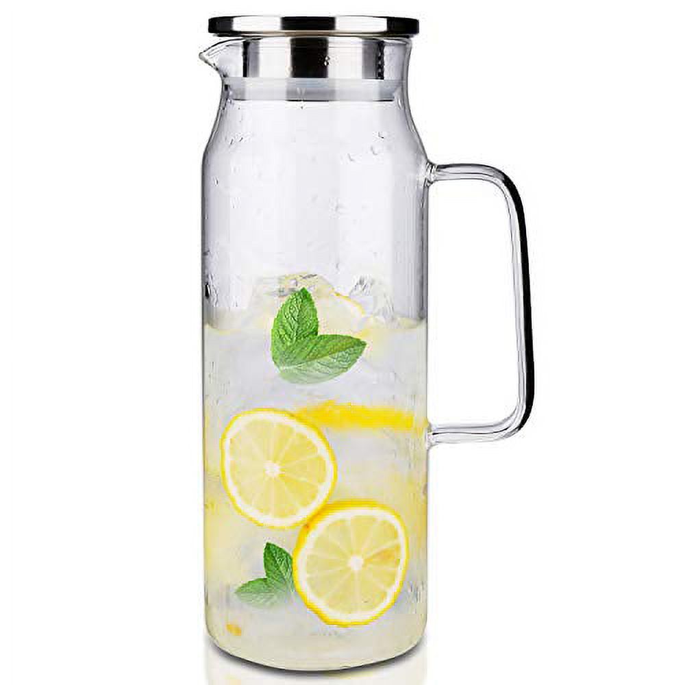 Glass Pitcher with Lid and Handle, 50 oz Borosilicate Glass Carafe F860720