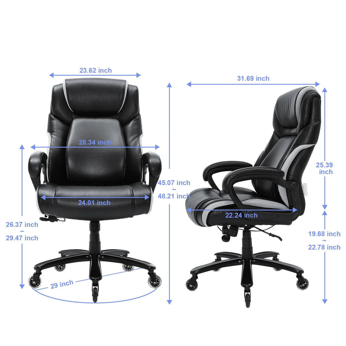 High Back 400 lbs Leather Executive Office Chair with Lumbar Support G9899