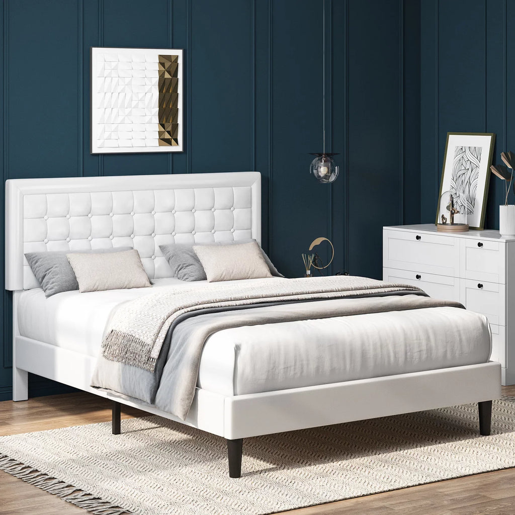 King Size Gray Linen Fabric Bed Frame with Tufted Headboard O122529