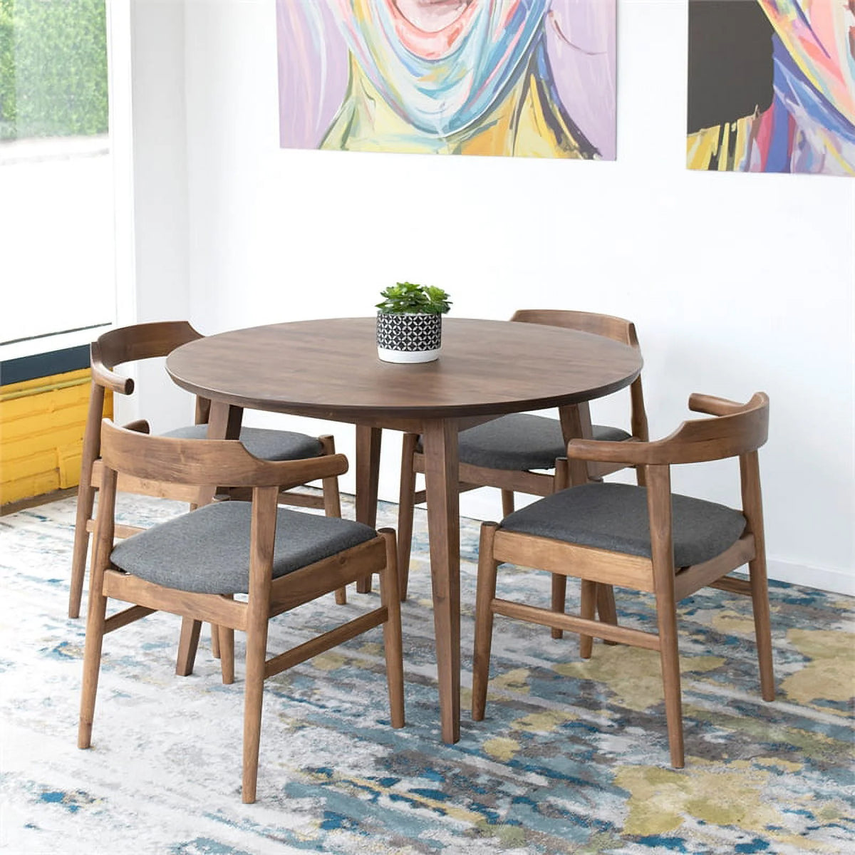 Solid Wood Walnut Dining Table and Chairs for 4 H671