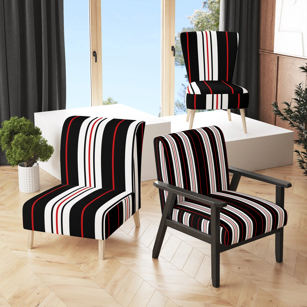 Black and White Striped Pattern Upholstered Accent Chair M337