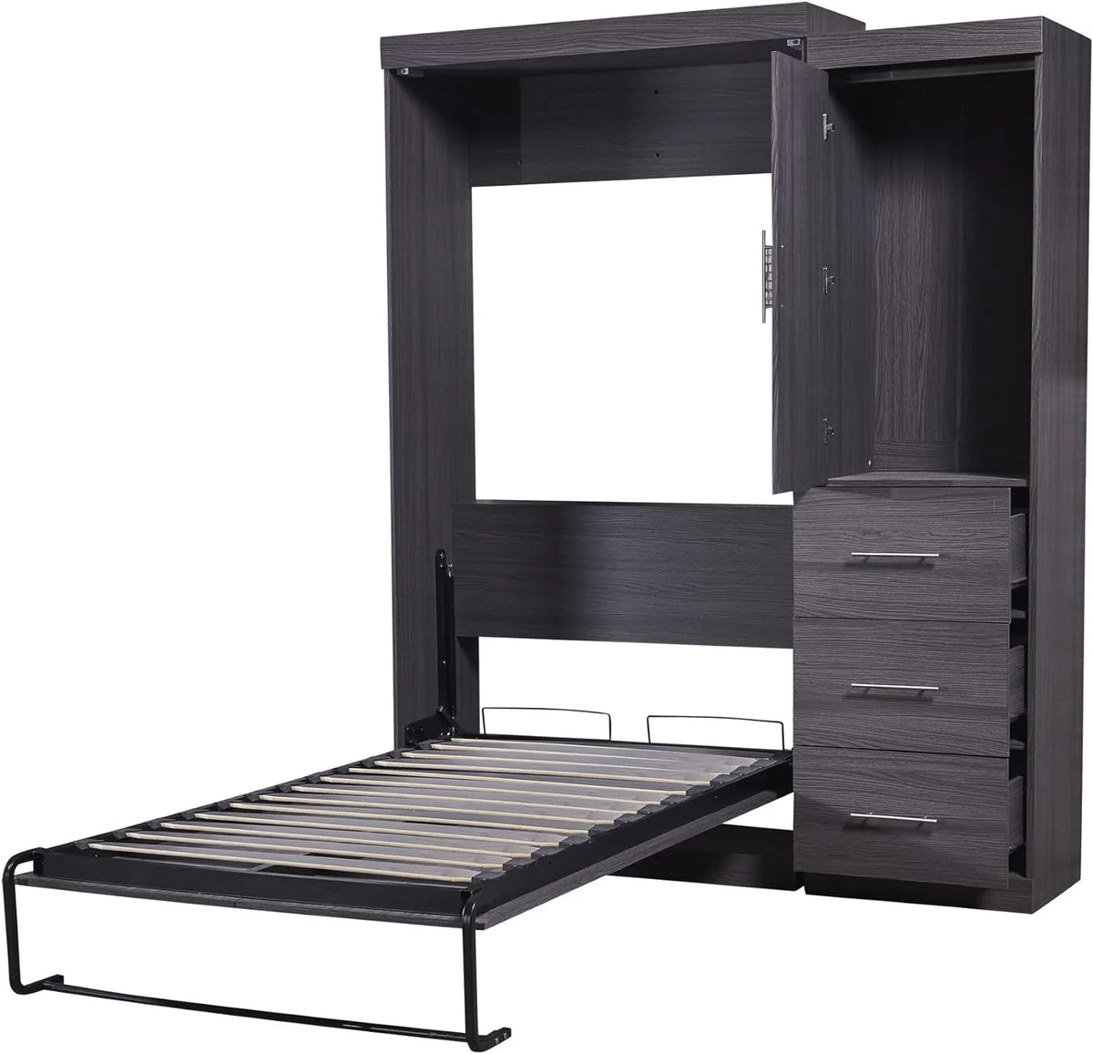 Gray Foldable Storage Bed with Wardrobe and Drawers B69359