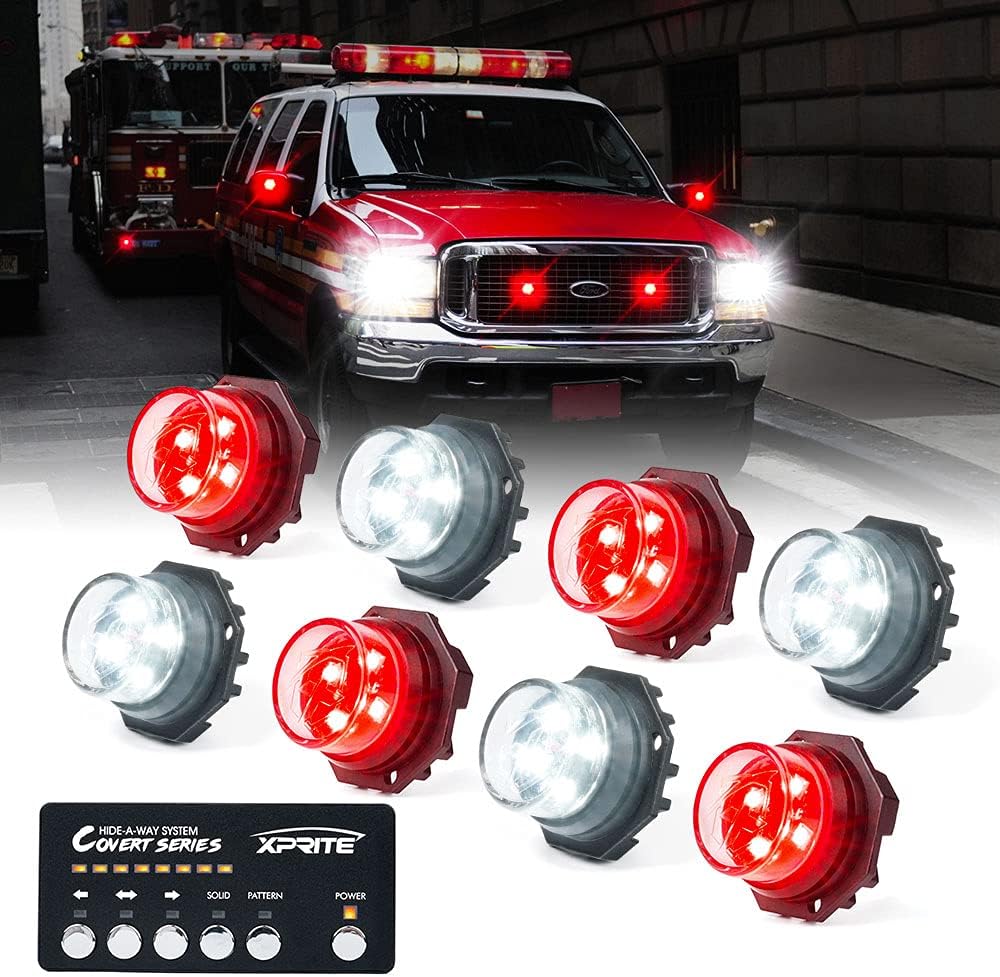 White Amber LED Strobe Lights Kit, Surface Mount Flashing Hazard Warning Light - 8 PCS U74822