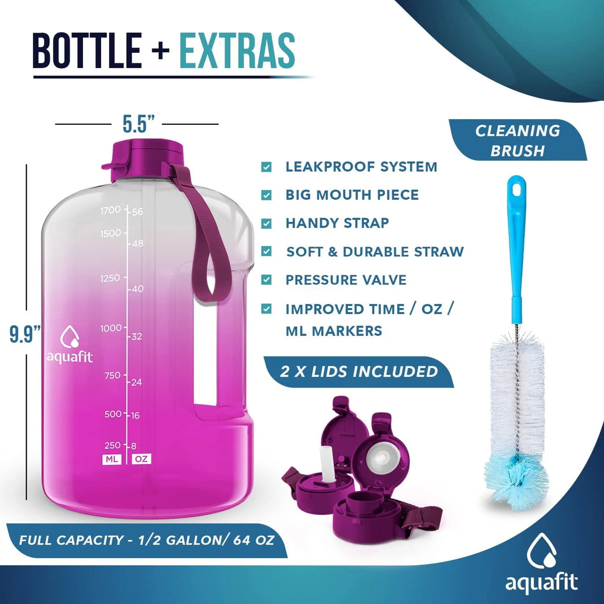 1 Gallon Gray Water Bottle with Time Marker Y354