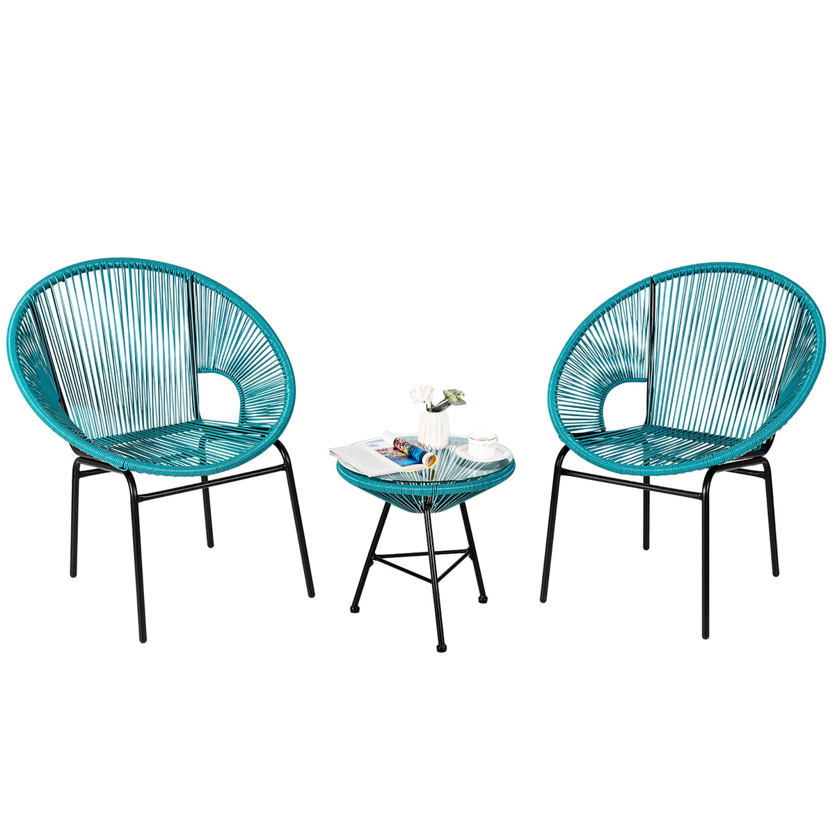 3 Pc Black Plastic Rope Patio Bistro Set T253912