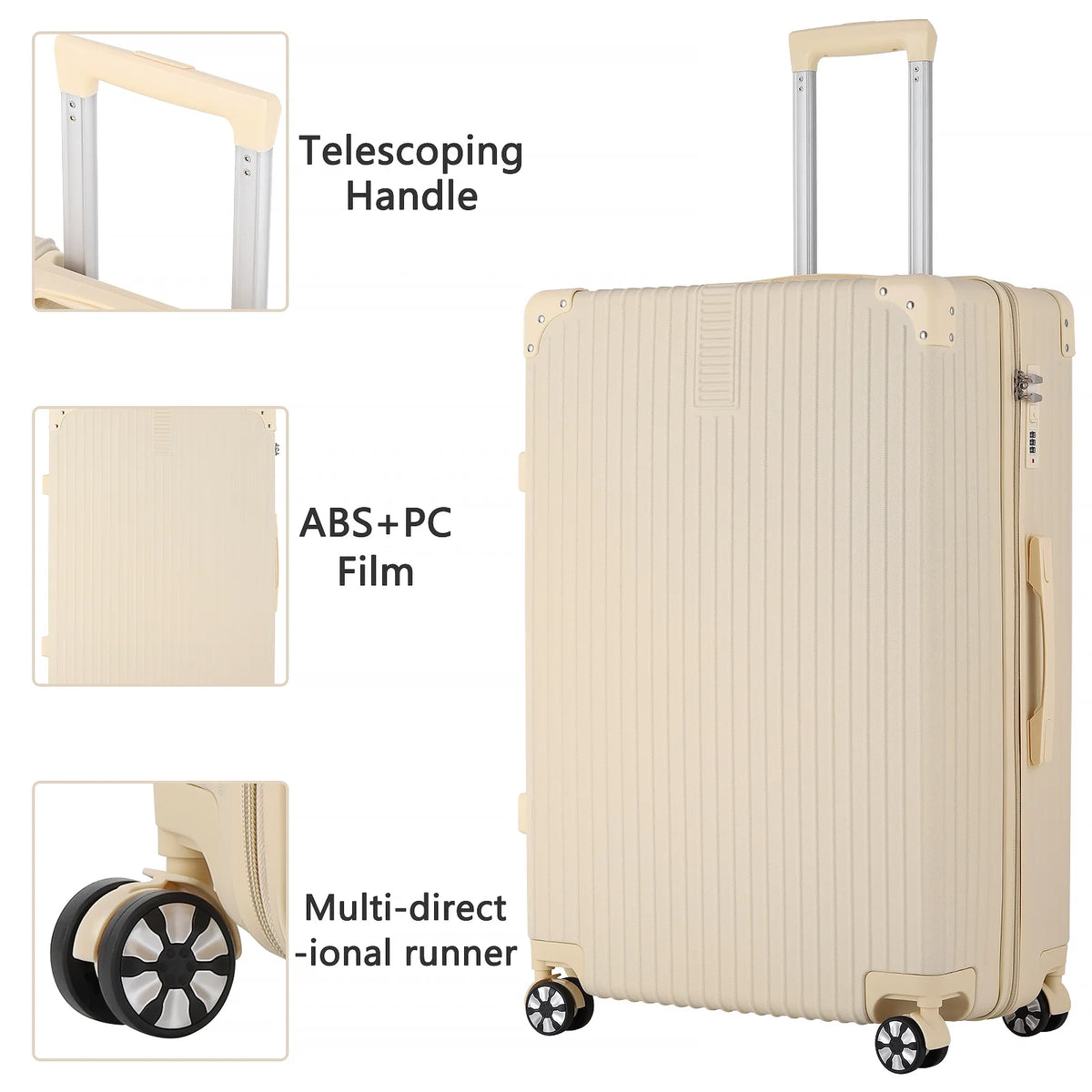 Cream Beige 5PCS Travel Luggage Set with Makeup Case K349087