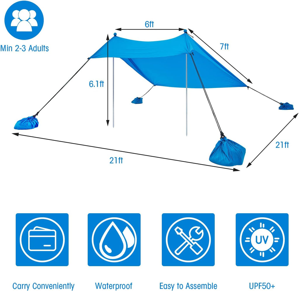6 x 6 FT UPF50+ Pop Up Beach Tent with Carry Bag J74664