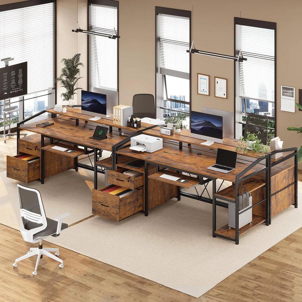 Computer Desk with LED Light and Power Outlet, 63 inches Gaming Desk with Lock Drawers W86428