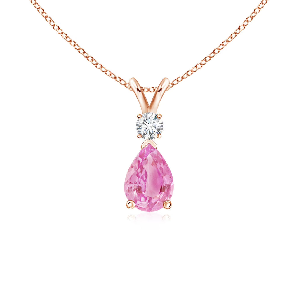 Pink Sapphire Diamond Teardrop Pendant Necklace in 14K Rose Gold E667052