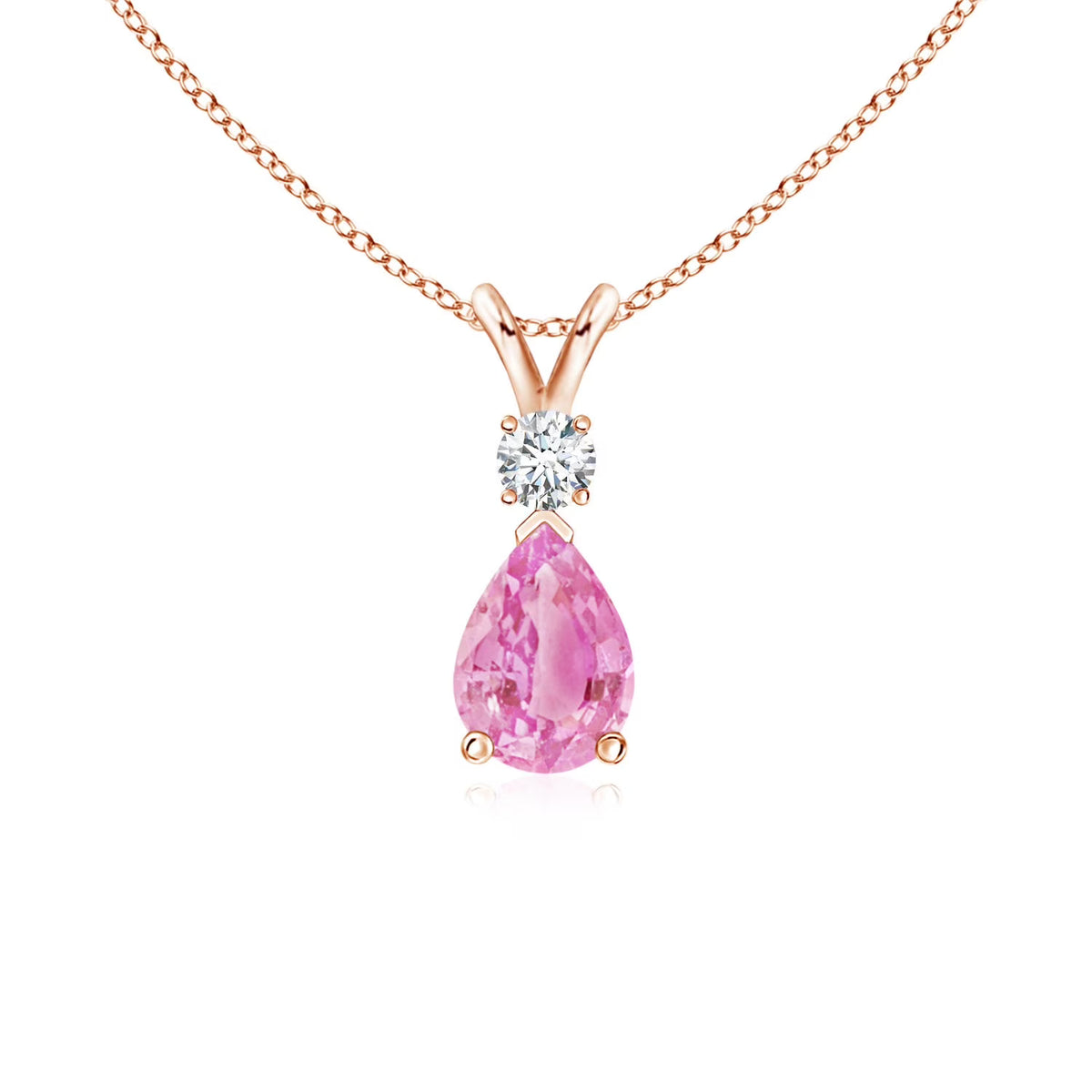 Pink Sapphire Diamond Teardrop Pendant Necklace in 14K Rose Gold E667052