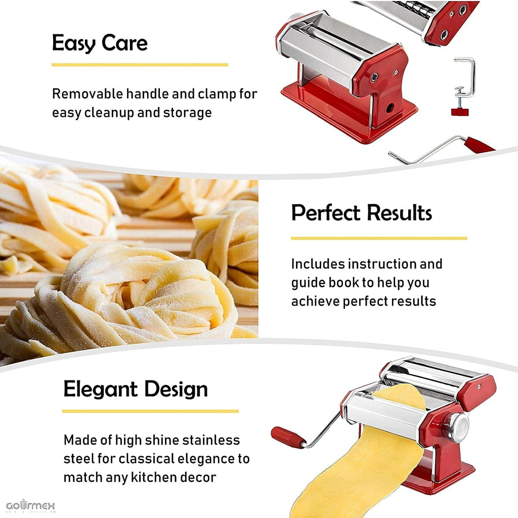 Stainless Steel Manual Pasta Maker Machine with 3 Cutters, 8.7 inches Q96065