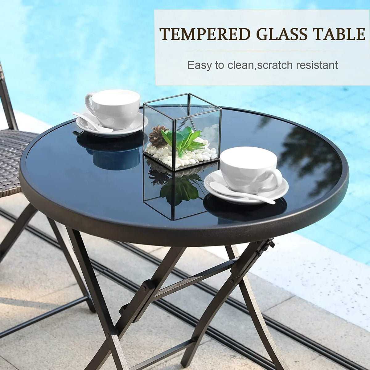 3 Pieces Wicker Patio Bistro Set with Folding Round Table and Chairs F9161