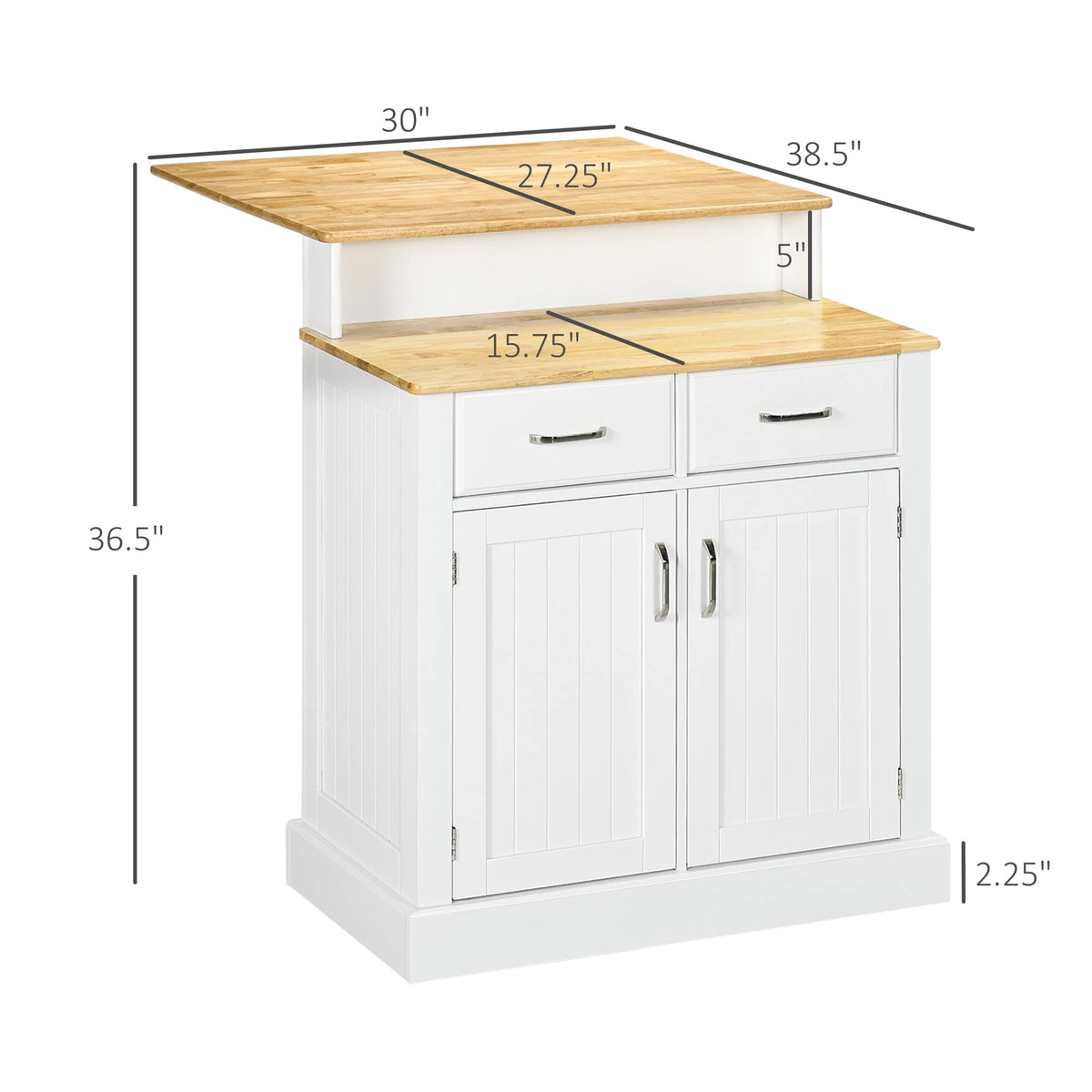 White Kitchen Island with Storage Cabinet and Drawers T7963