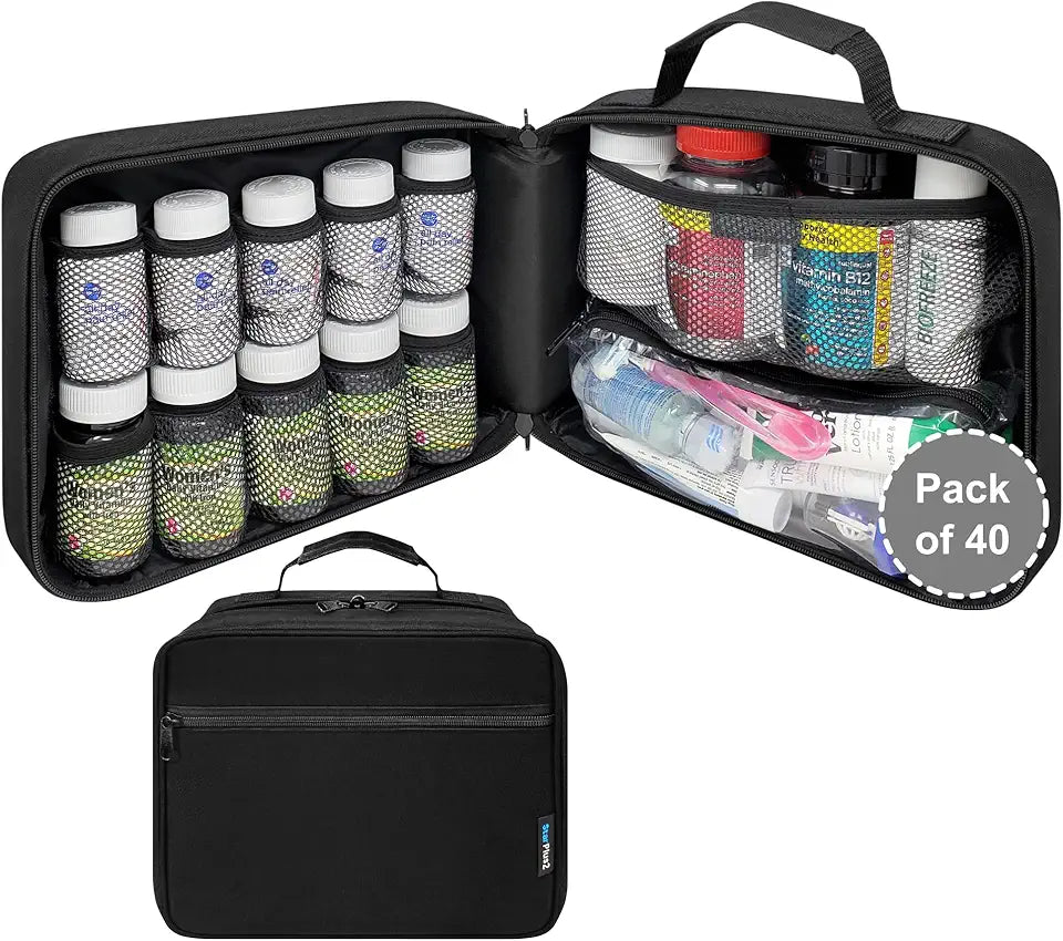 40 Pack Large Padded Pill Bottle Organizer Black W68244