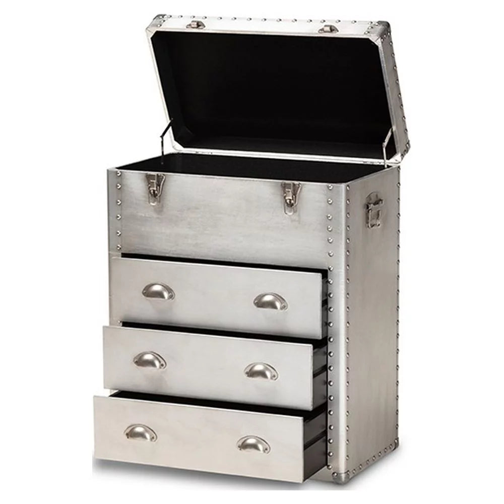 Silver Metal 3 Drawer Accent Storage Chest D7203