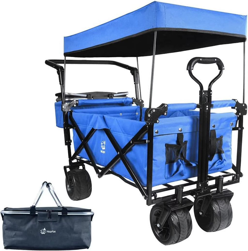 Collapsible Heavy Duty Folding Wagon Cart with Removable Canopy H404757